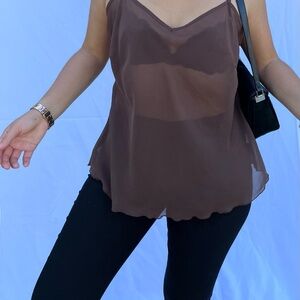 Brown Sheer lingerie Women's Top